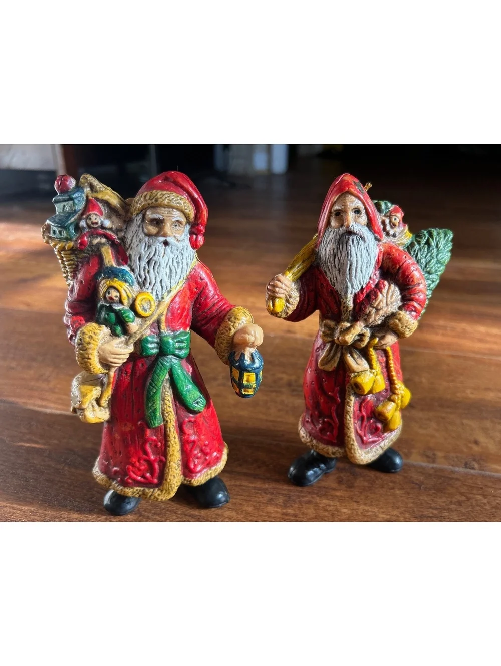 Vintage Santa Claus Figurines Set of 2 Hand-Painted Blow Mold Holiday Decor